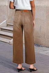 Brown Minimalist Patch Pocket High Waist Shift Jeans