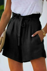Tie Waist Casual Shorts with Pockets - Femstylo