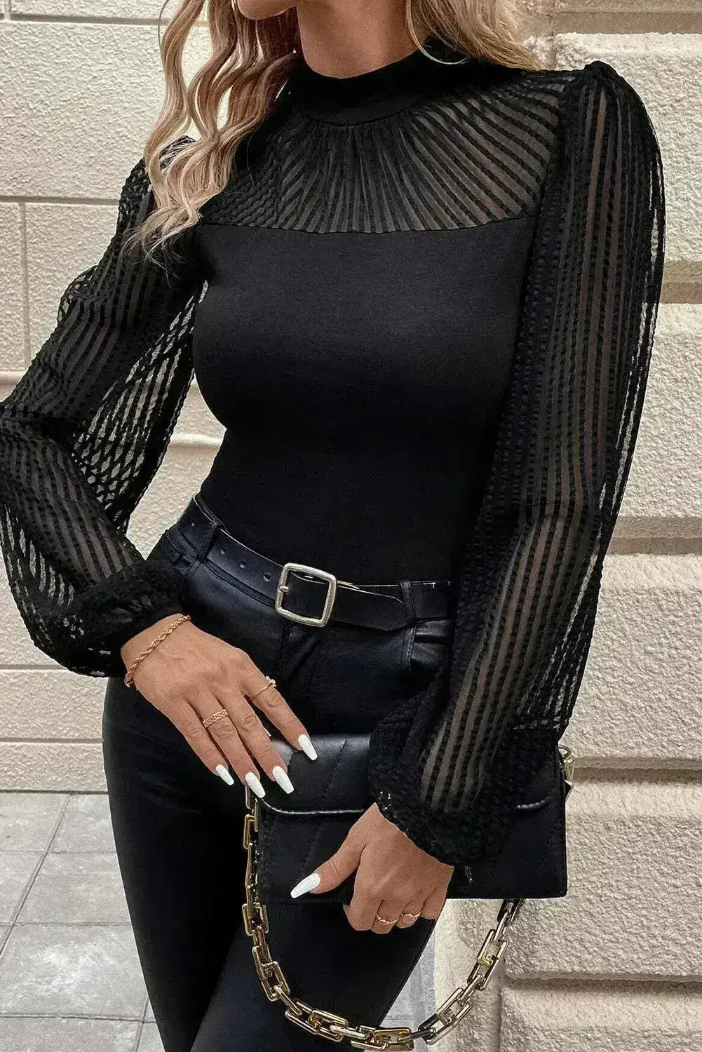 Mock Neck Long Sleeve Blouse - Stylish & Trendy Blouse - Femstylo
