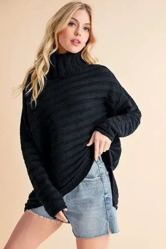 Aemi + Co Asymmetrical Side Slit Turtleneck Sweater - Femstylo