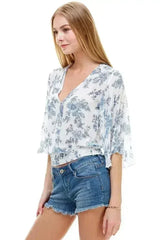 LONG SLEEVE SURPLICE FLORAL TOP | FEMSTYLO - Femstylo