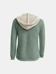 Full Size Waffle-Knit Contrast Long Sleeve Hoodie - Femstylo