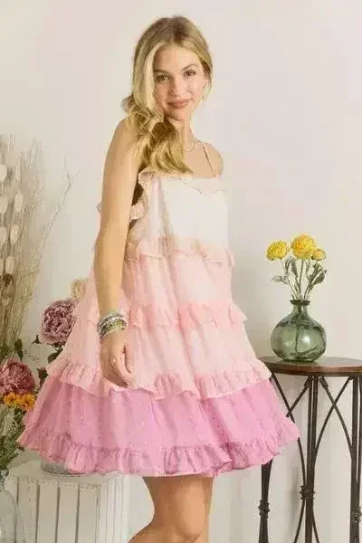 Swiss Dot Ruffled Tiered Lined Mini Dress | Femstylo - Femstylo