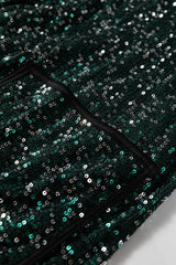 Evergreen Glitter Sequin Open Front Long Sleeve Top