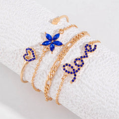 4pcs Blue Flower Love Butterfly Bracelet Set With Rhinestones Design