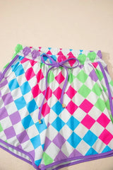 Black Checkered Drawstring Elastic Waist Casual Shorts - Femstylo