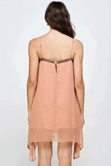 Flowy Sleeveless Mini Dress with Metallic Accents - Femstylo