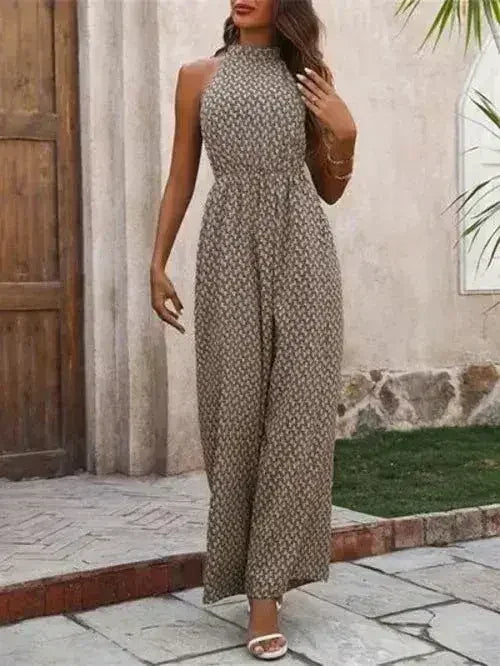 Printed Wide Leg Sleeveless Jumpsuit - Femstylo