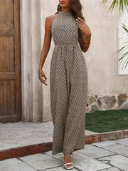 Printed Wide Leg Sleeveless Jumpsuit - Femstylo