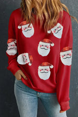Red Sequins Santa Claus Graphic Christmas Sweatshirt - Femstylo