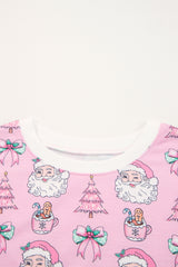 Pink Santa Claus Graphic Christmas Tree Pajama Set