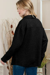 Black Lattice Texture Retro Quilted Shacket – Femstylo