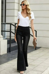 Black Distressed Ripped Bell Bottom Denim Pants - Femstylo