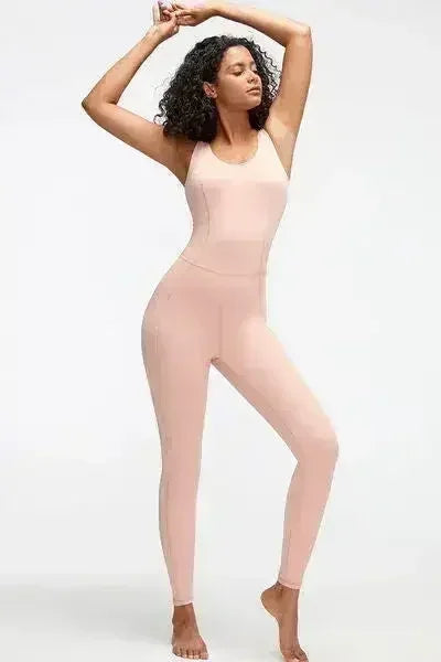 Crisscross Wide Strap Active Jumpsuit - Femstylo