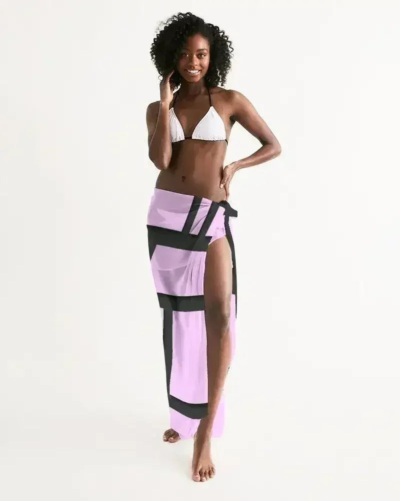Sheer Sarong Swimsuit Cover Up Wrap / Geometric Lavender and Black - Femstylo