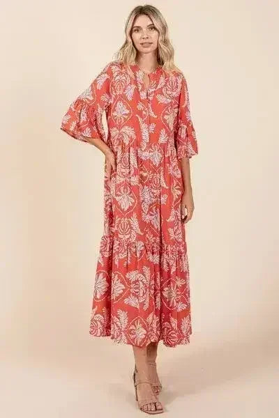 Mittoshop Abstract Leaf Print Tiered Ruffle Dress - Femstylo