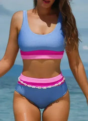 Light Blue Colorblock High Waisted Bikini Swimsuit - Femstylo