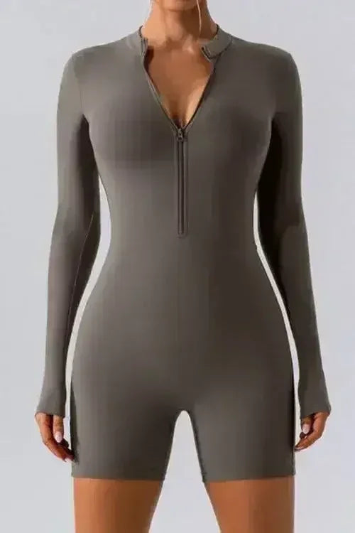 Half Zip Long Sleeve Active Romper - Femstylo