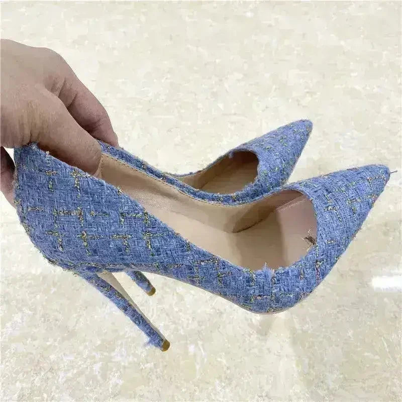 New Woven High Heels 12CM Pointed Toe Stiletto Pumps All-Match Women's - Femstylo