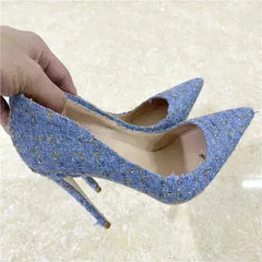 New Woven High Heels 12CM Pointed Toe Stiletto Pumps All-Match Women's - Femstylo