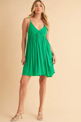 Aemi + Co Ruched Plunge Mini Cami Dress - Femstylo