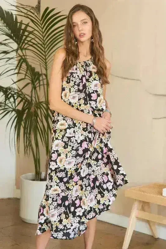 ADORA Floral Grecian Midi Dress - Polyester Elegance | Femstylo - Femstylo