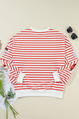 Orange Stripe Sequin Santa Claus Patch Application Loose Fitting Sweatshirt