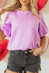 Phalaenopsis Puff Sleeve Blouse - Textured O-Neck Top | Femstylo - Femstylo