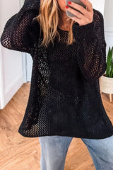 Smoke Gray Crochet Hollow-out Knit Sweater