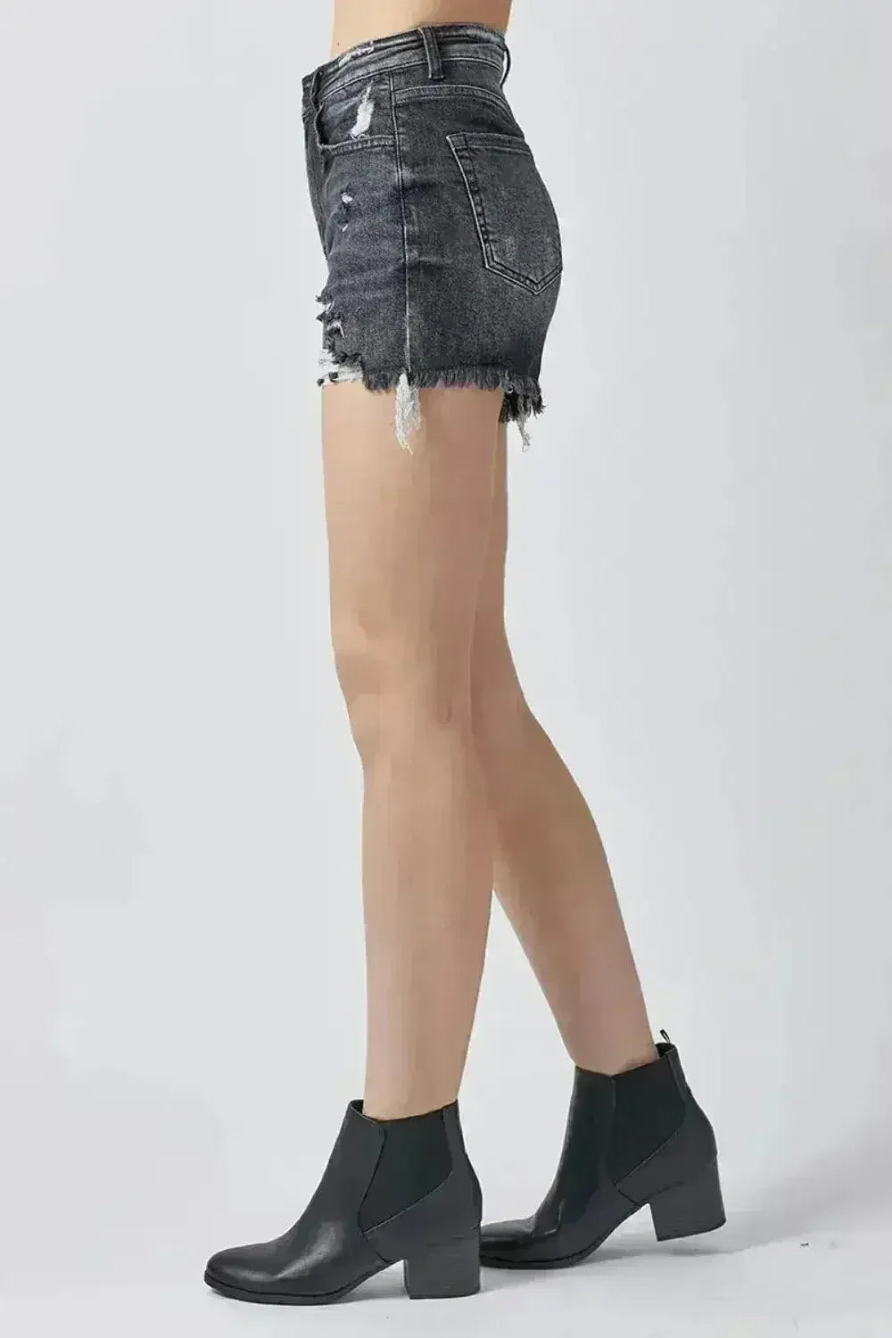 RISEN Full Size High Rise Distressed Denim Shorts - Femstylo