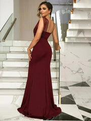 Rhinestone One-Shoulder Formal Dress – Elegant Evening Gown - Femstylo