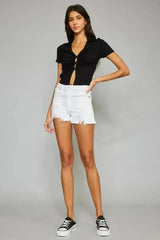 Kancan Full Size High Rise Frayed Hem Denim Shorts - Femstylo