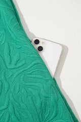 Sea Green Jacquard Textured Quarter Zipper Pop of Color Neckline Dress