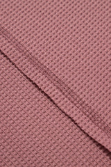 Blue Exposed Seam Drop Sleeve V Neck Waffle Textured Top