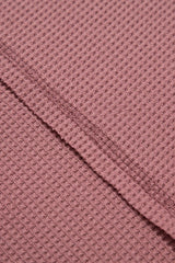 Blue Exposed Seam Drop Sleeve V Neck Waffle Textured Top