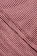 Blue Exposed Seam Drop Sleeve V Neck Waffle Textured Top - Femstylo