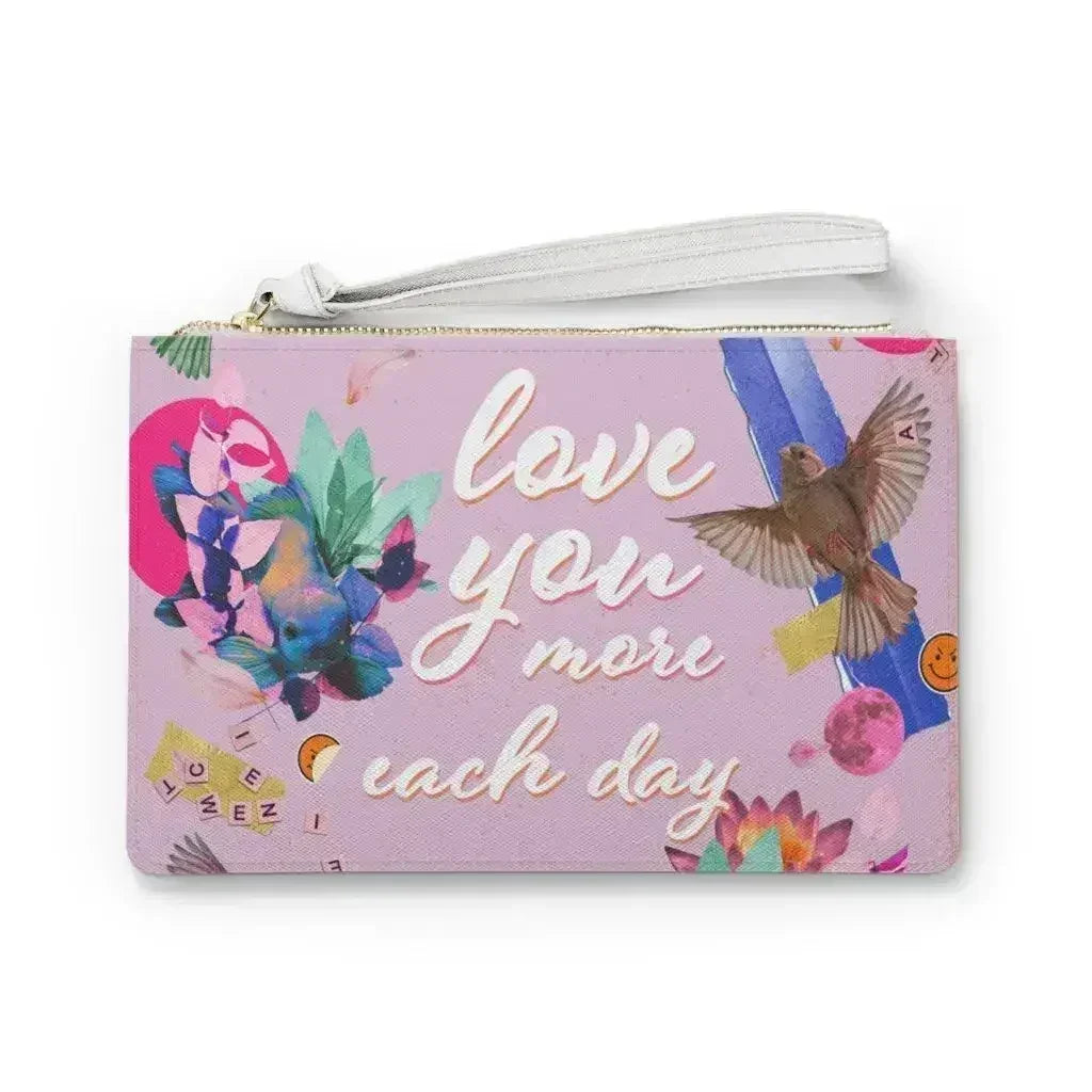 Love You More Each Day Floral Designed Zipped Clutch Bag - Femstylo