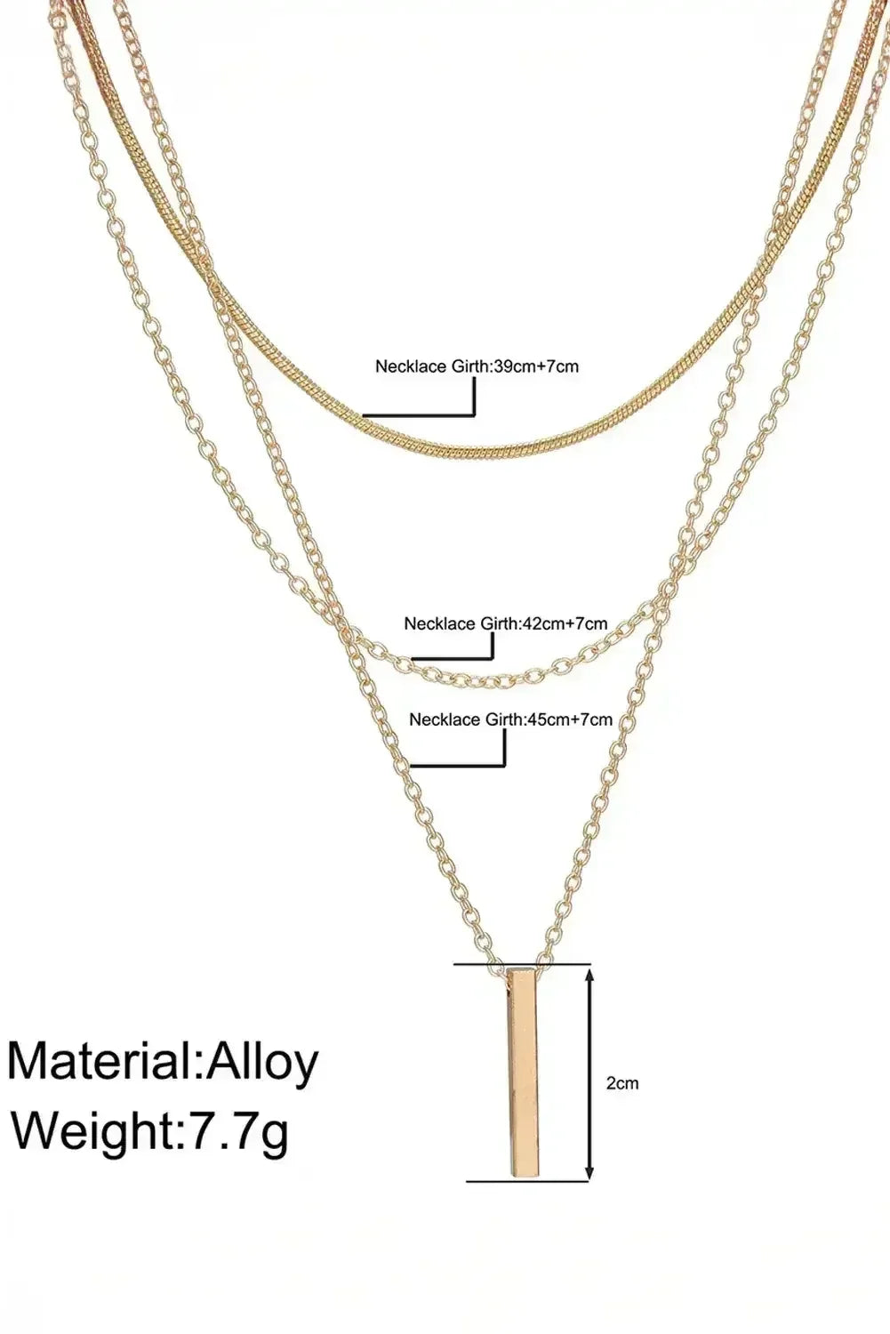 Gold Bar Pendant Layered Adjustable Chain Necklace - Femstylo