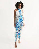 Sheer Mosaic Squares Blue and White Swimsuit Cover Up - Femstylo