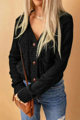 Textured Black Cardigan | Button-Front w/Pockets | Sizes S-3XL - Femstylo