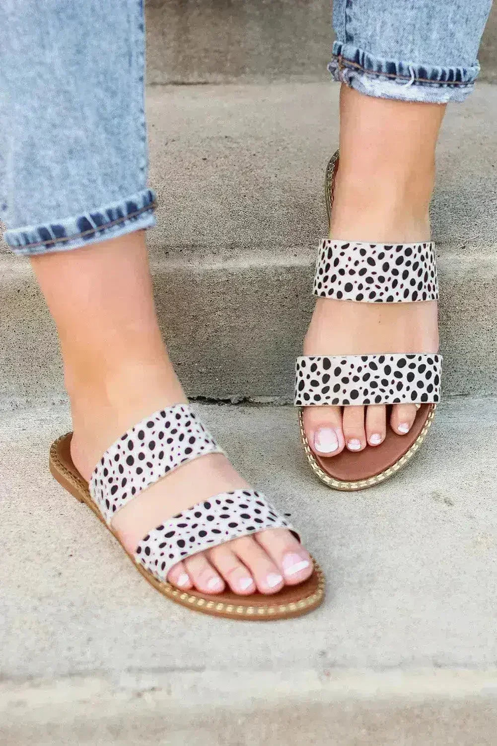Leopard Dalmatian Print Suedette Slide Sandals - Femstylo