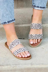 Leopard Dalmatian Print Suedette Slide Sandals - Femstylo