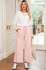 Pink Flower Patch Mineral Washed Cropped Wide Leg Pants
