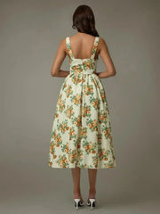 Lace Trim Floral Sleeveless Midi Dress - Femstylo