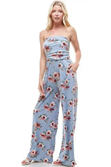 Women Floral Strapless Jumpsuit - Femstylo