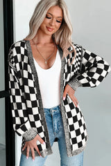 Orange Checkered Open Front Drop Shoulder Cardigan