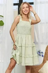 ADORA Smocked Ruffled Wide Strap Mini Dress - Femstylo