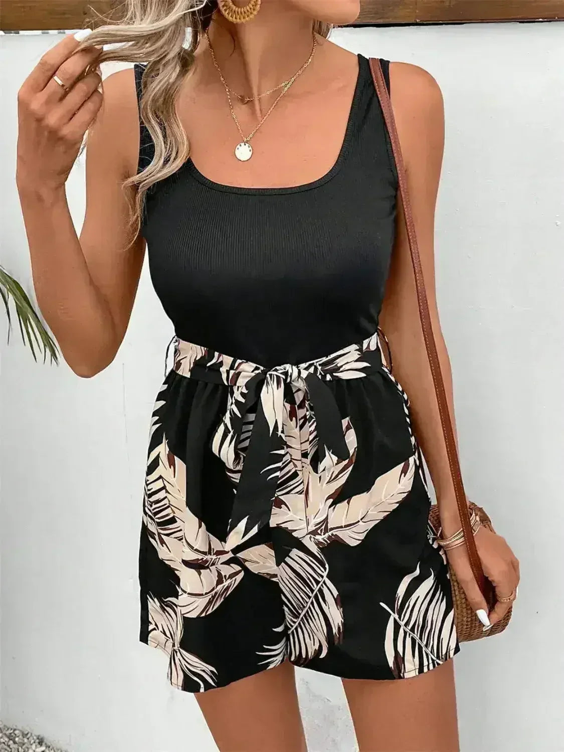 Printed Wide Strap Romper - Femstylo