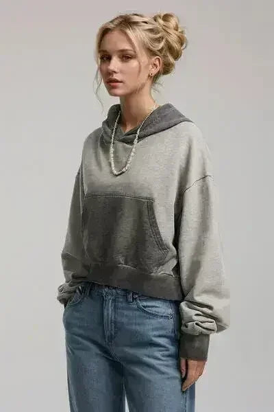 Basic Bae Kangaroo Pocket Long Sleeve Cropped Hoodie - Femstylo