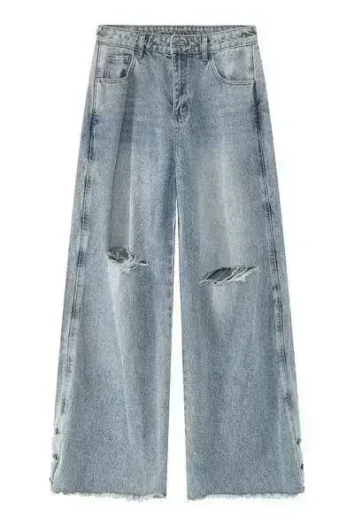 Distressed Raw Hem Wide Leg Men's Jeans - Femstylo
